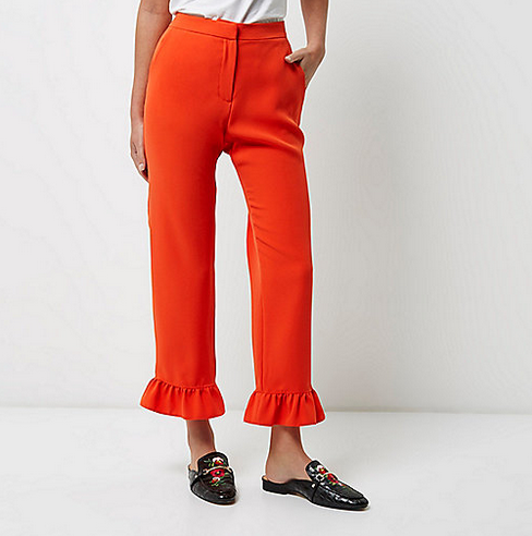 River Island Red Frill Hem Cropped Trousers